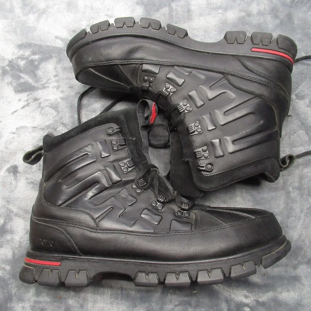 Polo Ralph Lauren Men Delton Boots 10D Black Leather Suede Winter Snow Rugged‎